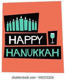 Happy Hanukkah! (Flat Style Vector Illustration Holiday Quote Poster Design)