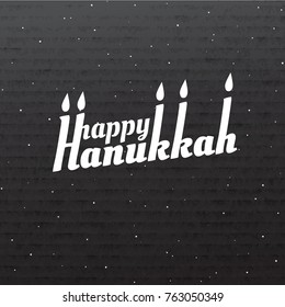 Happy Hanukkah. Font composition with candles on cardboard texture in vintage style. Vector Holiday Religion Illustration. Jewish Festival Of Lights. Decoration element.