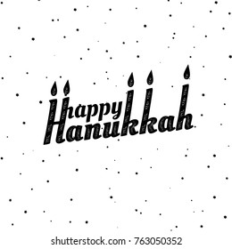 Happy Hanukkah. Font composition with candles in vintage style. Vector Holiday Religion Illustration. Jewish Festival Of Lights. Decoration element.
