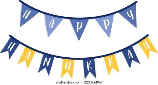 Happy Hanukkah garland vector print. Jewish symbol illustration