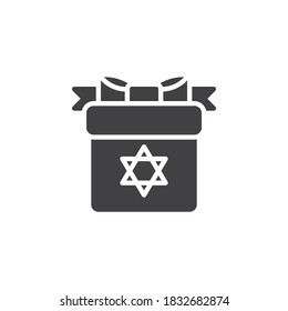 Happy Hanukkah gift box vector icon. filled flat sign for mobile concept and web design. Gift box with David star glyph icon. Symbol, logo illustration. Vector graphics