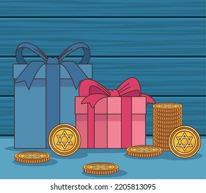 happy hanukkah gifts and coins