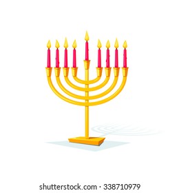 Happy Hanukkah, gold colors menorah isolated of background, vector illustration