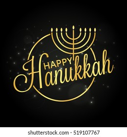 Happy Hanukkah golden lettering with abstract menorah for your greeting card design