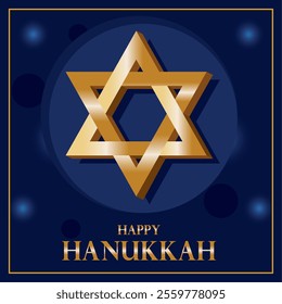 Happy Hanukkah with golden Star of David Vector