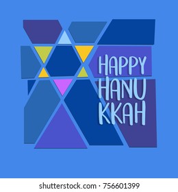 Happy Hanukkah greeting card. Abstract star of David in colorful cut paper style. For cards, banners, posters.