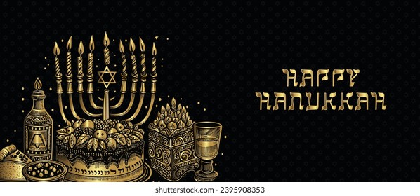 Happy Hanukkah greeting card or background Banner. vector illustration.
