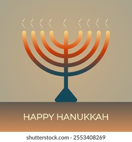 Happy Hanukkah greeting card, background, poster. Modern vector design for traditional holiday. Menorah with candles. Flat vector illustration.