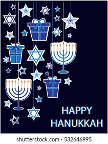 Happy Hanukkah greeting card or background. vector illustration.