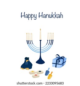 Happy Hanukkah greeting card blue colours
