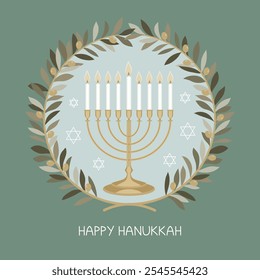 Feliz cartão de saudação Hanukkah com velas Jewish Square Banner Illustration em estilo plano. Ilustração vetorial