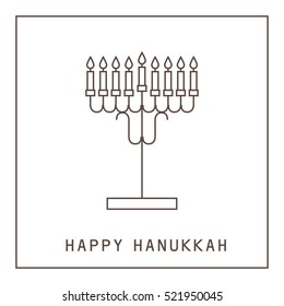 Happy Hanukkah. Greeting card with a candlestick and candles. Vector illustration.