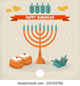 Happy Hanukkah Greeting Card Design. Vector Illustration