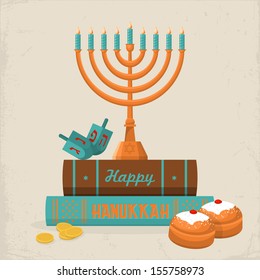 Happy Hanukkah greeting card design. Vector illustration