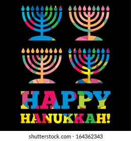 Happy Hanukkah greeting card design. Vector illustration.