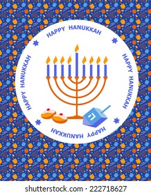 Happy Hanukkah greeting card design. Vector illustration