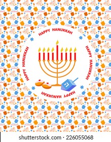 Happy Hanukkah greeting card design with pattern