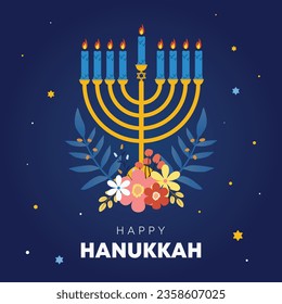 Happy Hanukkah greeting card design with candlestick. Vector illustration