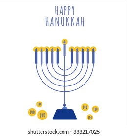 Happy Hanukkah greeting card design. Vector illustration.