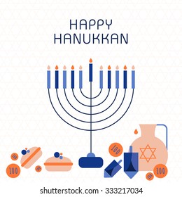 Happy Hanukkah greeting card design. Vector illustration.