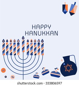 Happy Hanukkah greeting card design. Vector illustration.