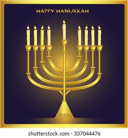 Happy Hanukkah greeting card design. Vector illustration.