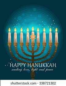 Happy Hanukkah greeting card design, jewish holiday. Vector illustration