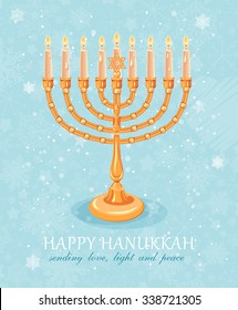 Happy Hanukkah greeting card design, jewish holiday. Vector illustration