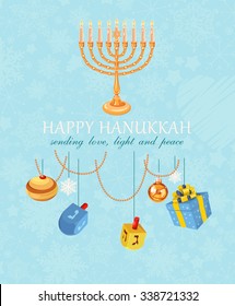 Happy Hanukkah greeting card design, jewish holiday. Vector illustration