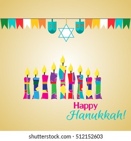 Happy Hanukkah greeting card design. Vector illustration