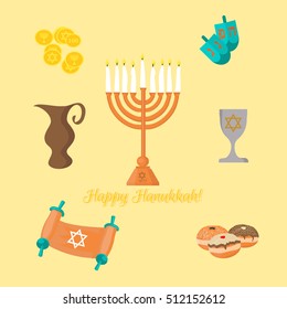 Happy Hanukkah greeting card design. Vector illustration