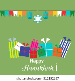 Happy Hanukkah greeting card design. Vector illustration.