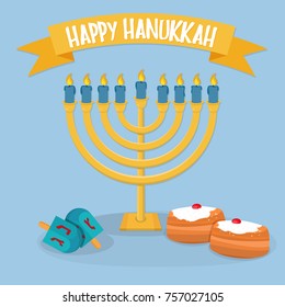 Happy Hanukkah greeting card design. Hanukkah Menorah icon. Vector illustration