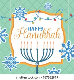 Happy Hanukkah greeting card design. Vector illustration