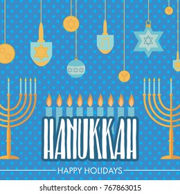 Happy Hanukkah greeting card design. Vector illustration