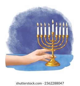 Happy Hanukkah greeting card with Golden realistic menorah