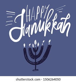 Happy Hanukkah. Greeting card Hand lettering for your design