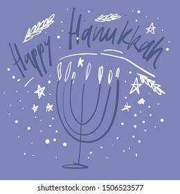 Happy Hanukkah. Greeting card. Hand lettering for your design