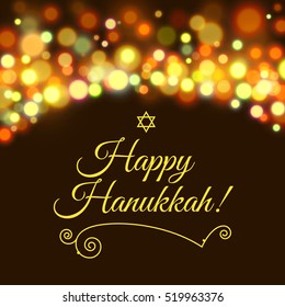 Happy Hanukkah greeting card with hand-drawn calligraphy designed text.