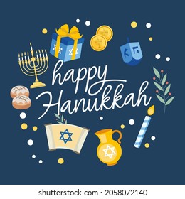 Happy Hanukkah greeting card icon vector design