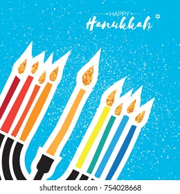 Happy Hanukkah Greeting card. Hanukkah jewish vector illustration. jewish menorah. Hanukkah candles symbol. gold glitter flame. Vector illustrator