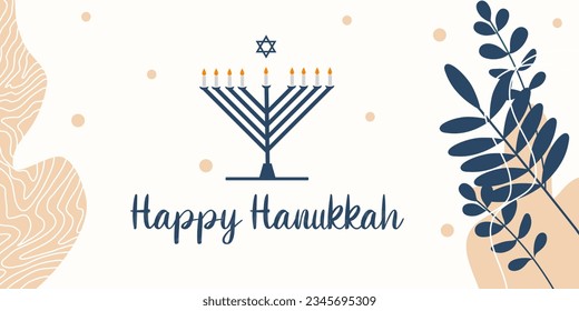 Happy Hanukkah greeting card with menorah. Candles. Vector illustration. Let the light shine every day of your life.