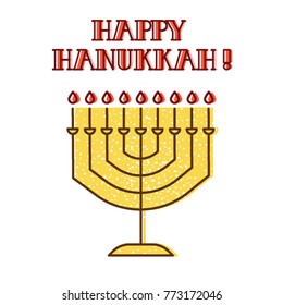 Happy Hanukkah greeting card with menorah illstration