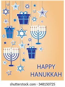 Happy Hanukkah Greeting Card. Vector lllustration.