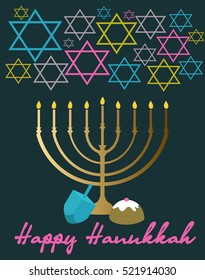 Happy Hanukkah greeting card. Vector illustration