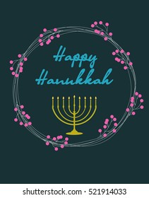 Happy Hanukkah greeting card. Vector illustration