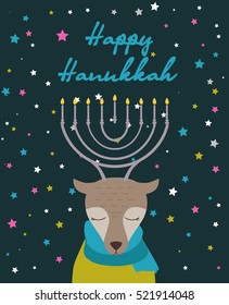 Happy Hanukkah greeting card. Vector illustration