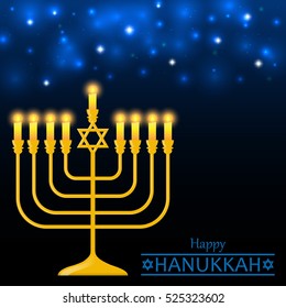 Happy Hanukkah greeting card. Vector illustration.