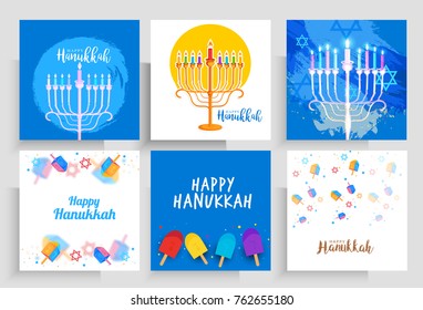 Happy Hanukkah Greeting Card,Invitation Card Design Set,Jewish Holiday.