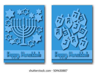 Happy Hanukkah greeting cards design. Vector illustration for jewish holiday Hanukkah.